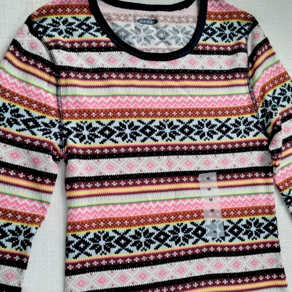 Old Navy Active Long Sleeve Striped Shirt Size M Medium Casual Boyfriend 007 - Picture 8 of 15